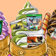 Upcoming video game covers sticking out of ice cream cones